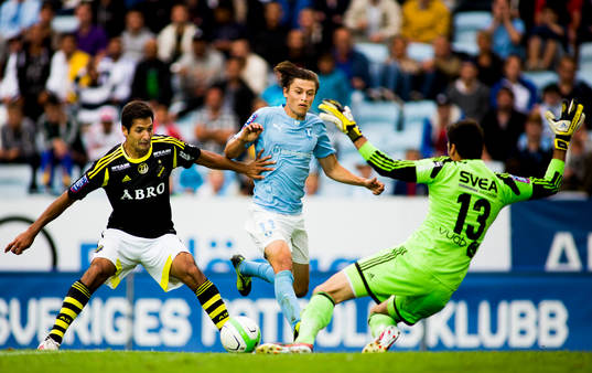 Malmö FFs Simon Thern och AIKs målvakt Kyriakos