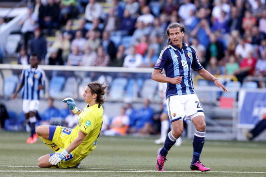 Djurgårdens Aleksandar Prijovic och Norrköpings målvakt