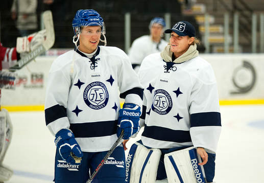 Jacob Blomqvist och Joel Gistedt, målvakt Leksand