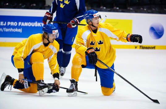 Niklas Persson och Dennis Rasmussen på Sveriges träning