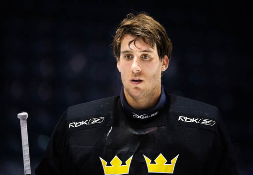 Målvakten Henrik Karlsson på Sveriges träning