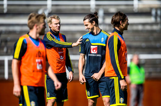 Sveriges Ola Toivonen och Zlatan Ibrahimovic retas med
