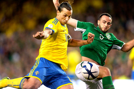 Sveriges Zlatan Ibrahimovic i fotbolls VM-kval matchen