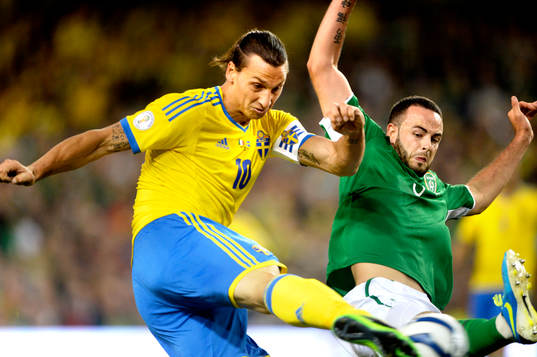 Sveriges Zlatan Ibrahimovic i fotbolls VM-kval matchen