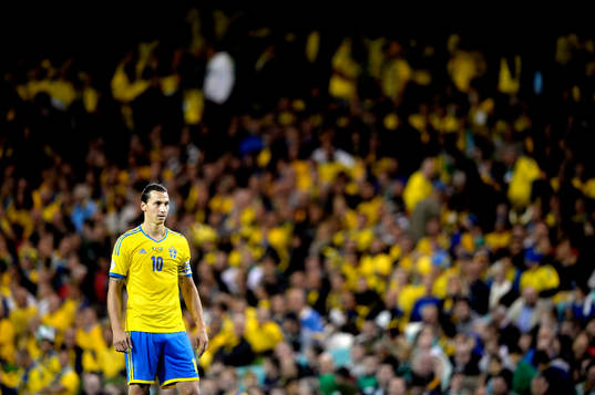 Sveriges Zlatan Ibrahimovic i fotbolls VM-kval matchen