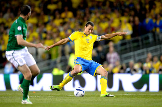Sveriges Zlatan Ibrahimovic i fotbolls VM-kval matchen