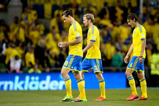 Sveriges Zlatan Ibrahimovic, Mikael Antonsson och Albin
