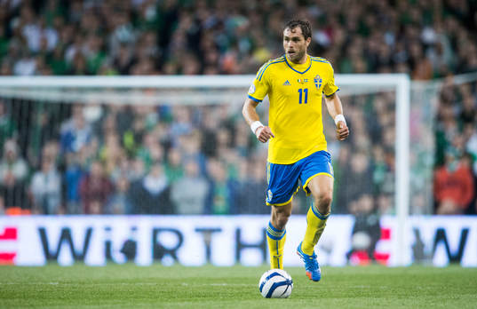 Sveriges Johan Elmander i fotbolls VM-kval matchen mellan