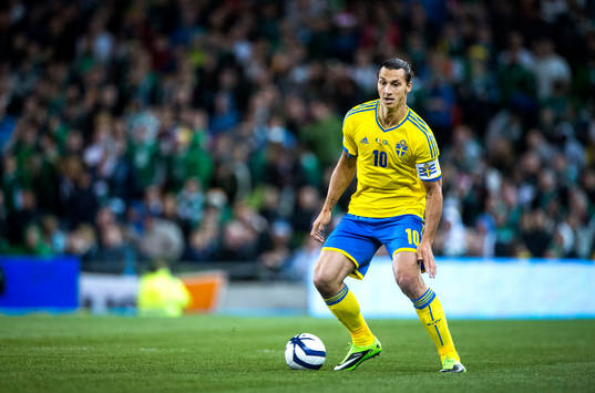 Sveriges Zlatan Ibrahimovic i fotbolls VM-kval matchen