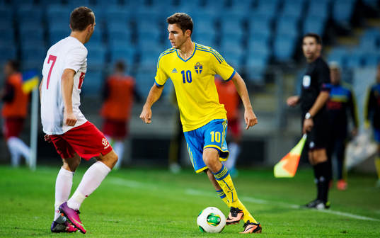 Sveriges Branimir Hrgota i kvalmatchen till u21-EM mellan
