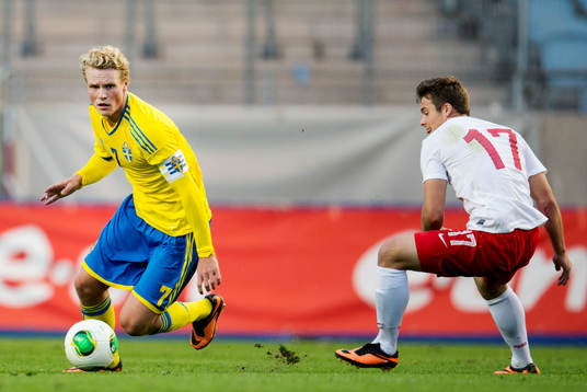 Sveriges Oscar Hiljemark i kvalmatchen till u21-EM mellan