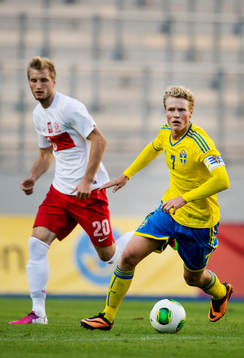 Sveriges Oscar Hiljemark i kvalmatchen till u21-EM mellan
