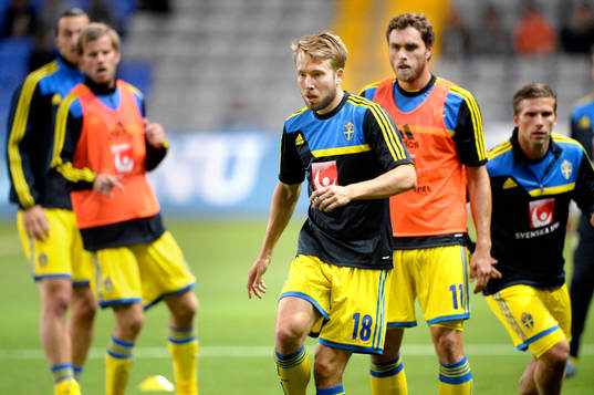 Sveriges Adam Johansson, Johan Elmander och Anders Svensson