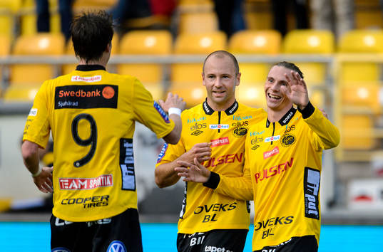 Elfsborgs Stefan Larsson och Niklas Hult firar