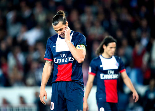PSGs Zlatan Ibrahimovic och Edinson Cavani deppar