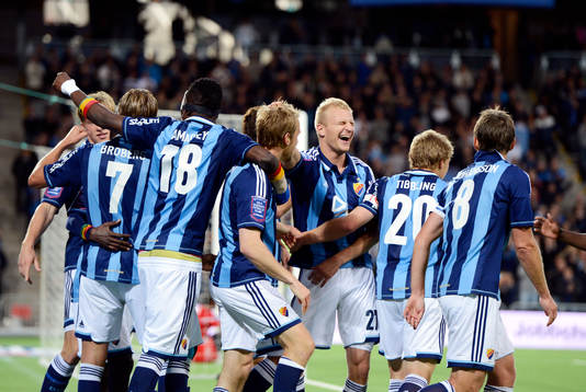 Djurgårdens Peter Nymann Mikkelsen jublar