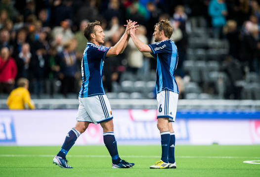 Djurgårdens Andreas Johansson och Peter Nymann Mikkelsen
