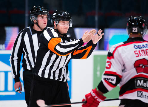Domare Jan Hribik delar ut en utvisning