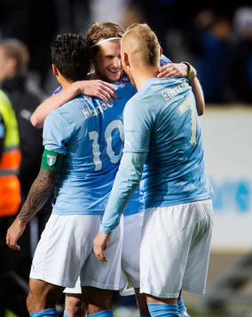 Malmös Jiloan Hamad, Erik Friberg, Magnus Eriksson jublar