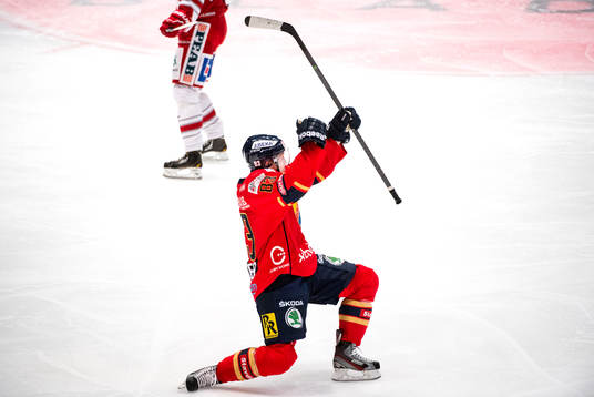 Djurgårdens Dustin Johner spänner bågen i sitt jubel