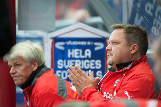 Helsingborgs tränarduo Kalle Björklund och Roar Hansen i