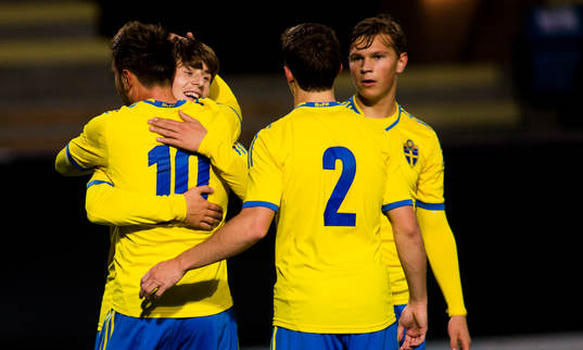 Sveriges Muamer Tankovic jublar och kramas om av Arber Zenel