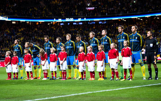 Sveriges lineup innan fotbollsmatchen i VM-kvalet mellan