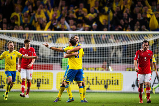 Sveriges Sebastian Larsson, Johan Elmander och Zlatan