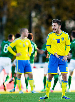 Sveriges Muamer Tankovic reagerar när Irland gör mål