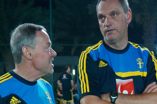 Tränaren Lars Svensson och Roland Larsson, förbundskapten