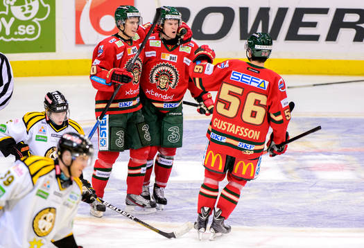Frölundas Alexander Wennerberg och Anton Axelsson firar