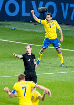 Sveriges Tobias Hysén jublar