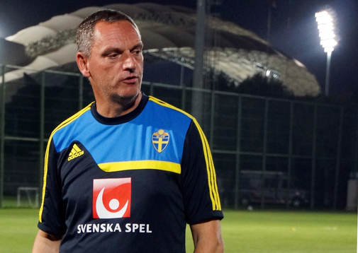 I denna handout-bild från Svenska Fotbollförbundet ses
