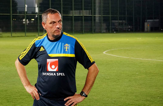 I denna handout-bild från Svenska Fotbollförbundet ses