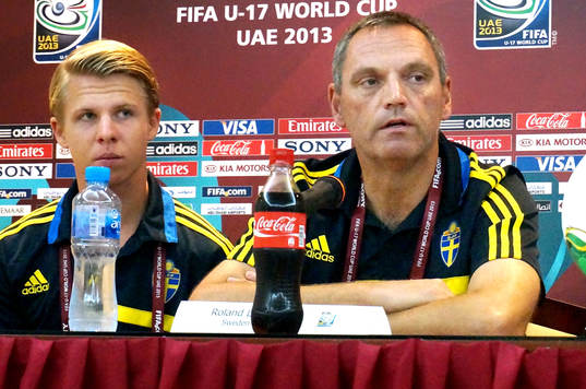 I denna handout-bild från Svenska Fotbollförbundet ses