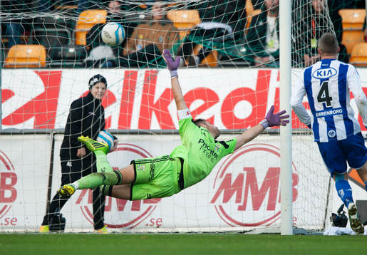 Mjällbys Craig Henderson dundrar in 2-0 bakom John