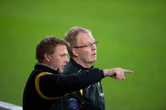 Mjällbys tränarteam Jonas Andersson och Lars Jacobsson  i