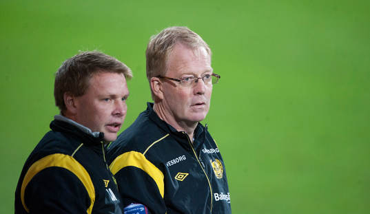 Mjällbys tränarteam Jonas Andersson och Lars Jacobsson  i