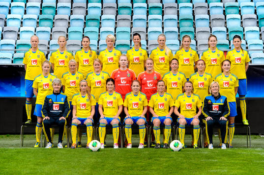 Bakre raden fr.v. Sveriges Carolien Seger, Sofia Jakobsson,