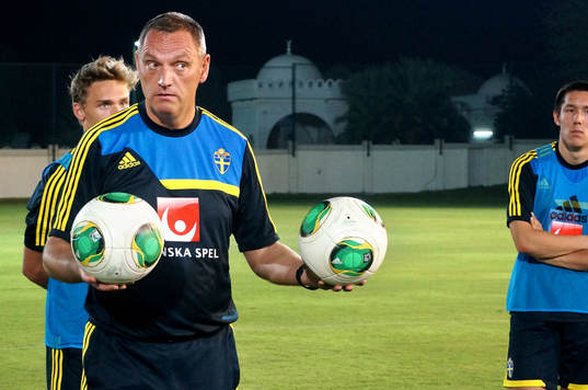 I denna handout-bild från Svenska Fotbollförbundet ses