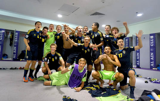 I denna handoutbild från Svenska Fotbollsförbundet syns