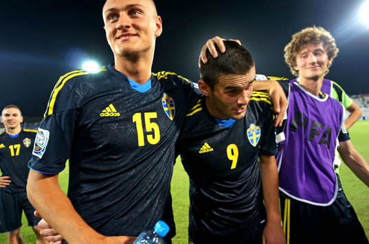 I denna handoutbild från Svenska Fotbollsförbundet syns