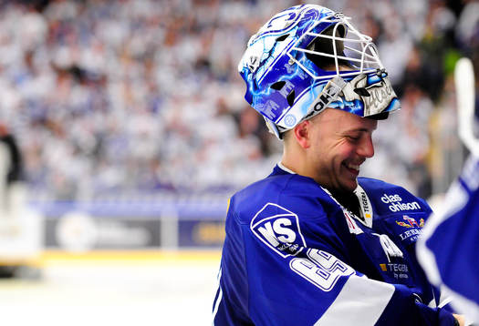 Leksands målvakt Oscar Alsenfelt är glad