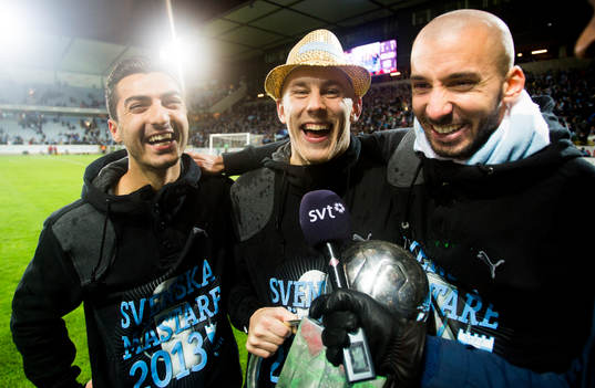 Malmö FFs Jiloan Hamad, Magnus Eriksson och Guillermo