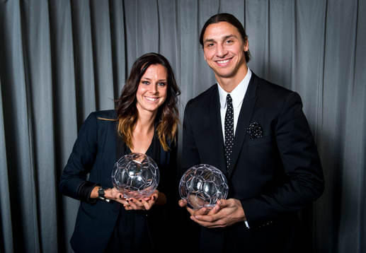 Lotta Schelin och Zlatan Ibrahimovic med priset för årets