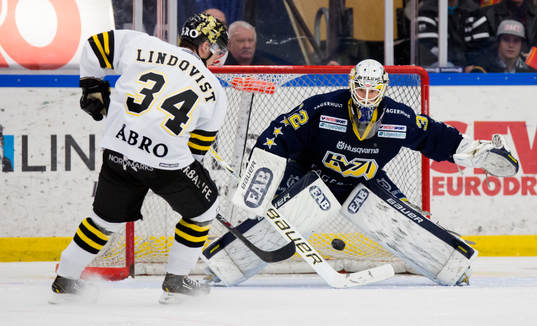 s Michael Lindqvist mot HV71:s målvakt Gustaf Wesslau