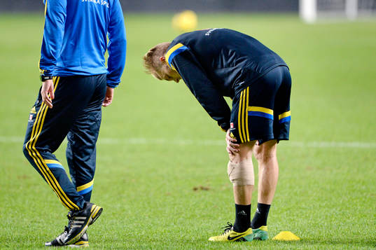 Sveriges Sebastian Larsson skadas på vänster ben och får