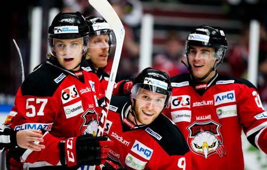 Malmö Redhawks Calle Andersson, Fredrik Storm jublar