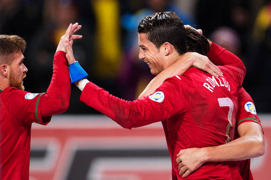 Portugals Antunes, Cristiano Ronaldo och Miguel Veloso