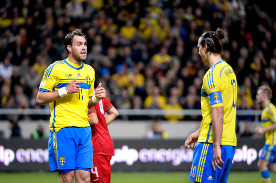 Sveriges Johan Elmander och Zlatan Ibrahimovic